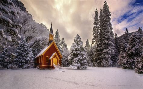 Small Church In Snowy Forest Wallpaper World Wallpapers 46540