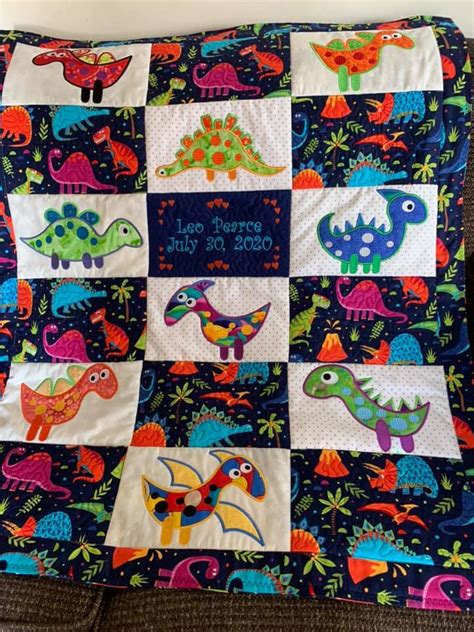 Dinosaur Quilt In The Hoop Machine Embroidery Design Ith