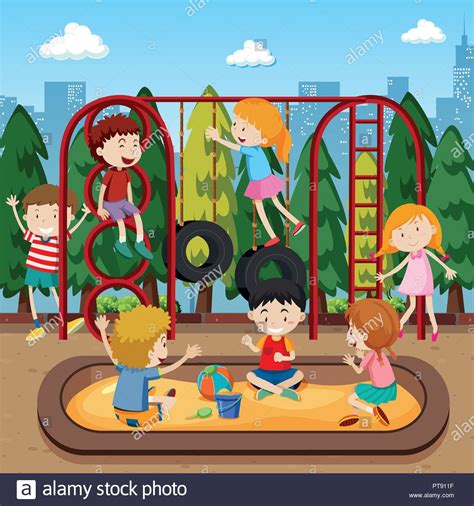Kids Playing On Playground Illustration Stock Vector Image And Art Alamy