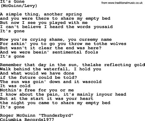 Its Gone By The Byrds Lyrics With Pdf