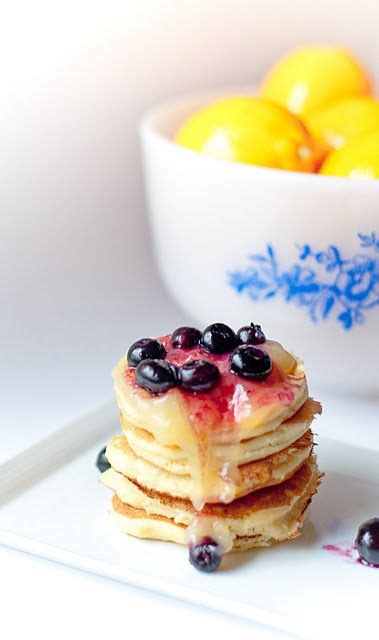 Meyer Lemon Ricotta Pancakes With Lemon Curd And Warmed Blueberries