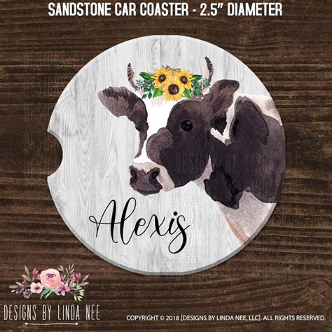 monogrammed car air freshener cow with sunflowers personalized etsy