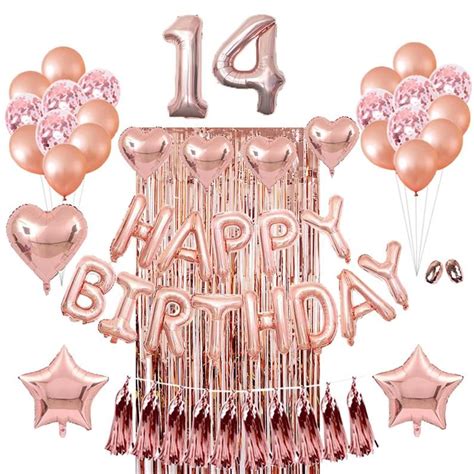14th Birthday Party Decorations Rose Gold Number 14 Happy Birthday Balloon 22 Birthday