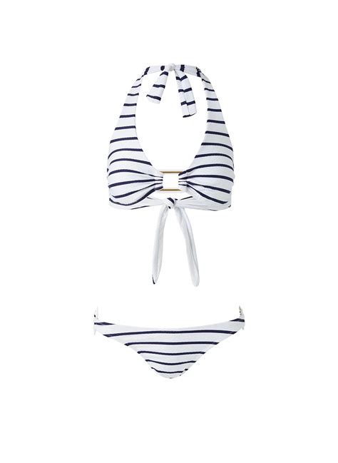 Melissa Odabash Paris Stripe Rectangle Trim Halterneck Bikini