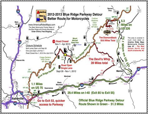 Blue Ridge Parkway 2013 Detour Map For Motorcycles Smoky Mountain