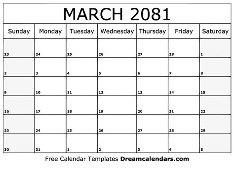 March 2081 Calendar Free Blank Printable With Holidays