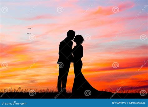 Just Married Silhouette At Sunset Stock Illustration Illustration Of
