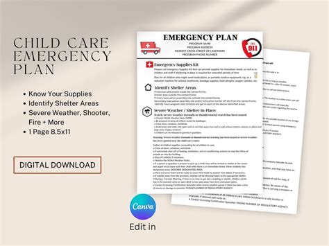 Child Care Emergency Plan Template Edit In Canva Child Care Etsy