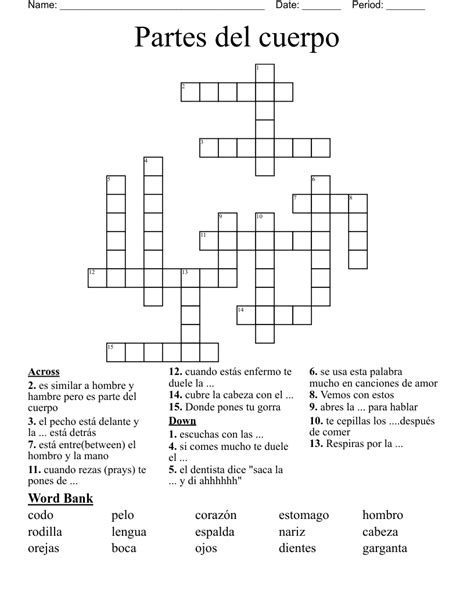 Partes Del Cuerpo Crossword Wordmint