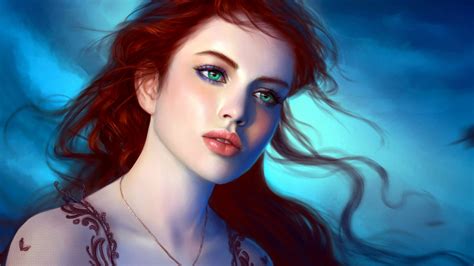 Download Fantasy Artwork Beautiful Green Eyes Girl 1920x1080