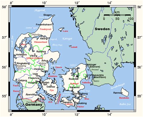 Reaktionen zum kollaps des dänischen fußballers eriksen. Landkarte Dänemark (Übersichtskarte) : Weltkarte.com ...