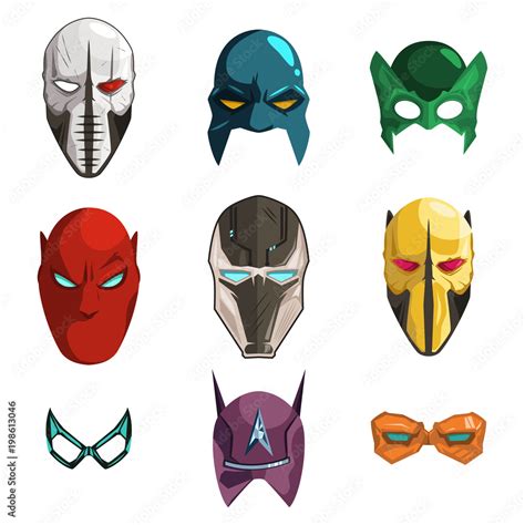 Vecteur Stock Superhero Mask On Face And Eyes Vector Cartoon Comics Set