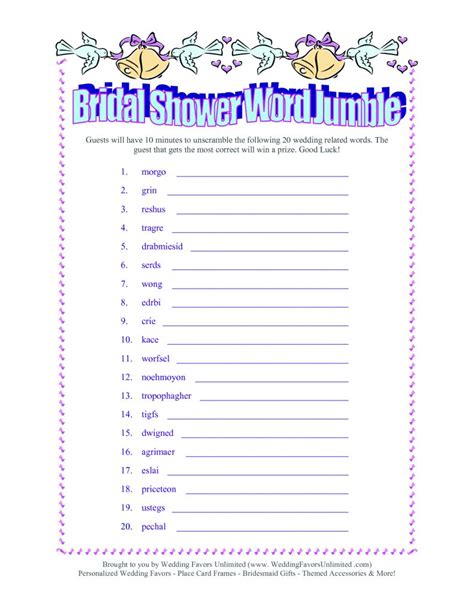 22 Lovely Bridal Shower Word Scrambles Kittybabylove Free Printable