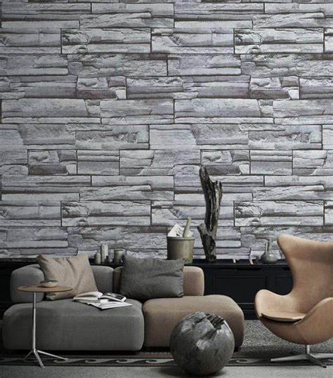 3d Vintage Faux Stone Wallpaper Roll Gray Brick Realistic Paper Room