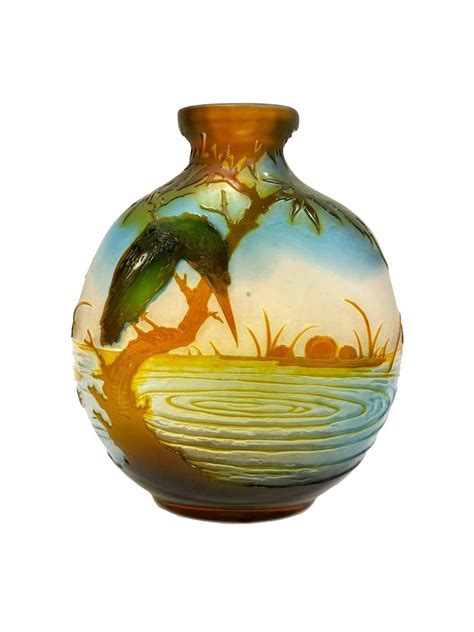 Emile Gallé Vase Art Nouveau Au Martin Pêcheur Xxe Siècle N 101884