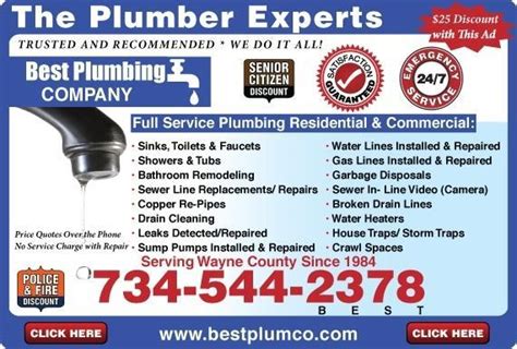 All contractors are independent and 24/7 plumbing companies does not warrant or guarantee any work performed. Best Plumbing Company Coupons near me in Dearborn | 8coupons