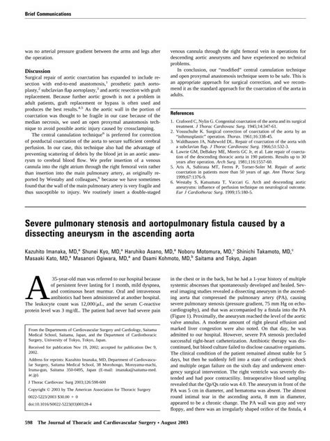 PDF Severe Pulmonary Stenosis And Aortopulmonary Fistula Caused By A