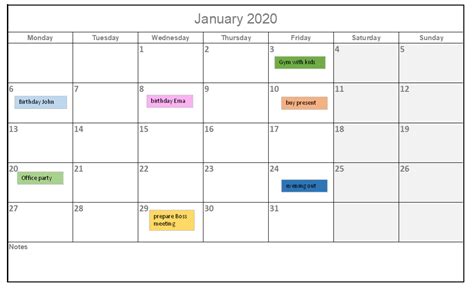 2020 Calendar Template For Excel By Excelmadeeasy