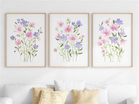 Wildflower Watercolor Print Set Of Pink And Purple Floral Wall Art Digital Download Art Etsy