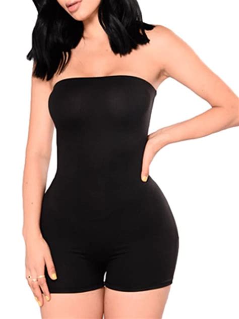 Women Strapless Jumpsuit Tube Bodysuit Bodycon Short Romper Clubwear Catsuit Walmart Com