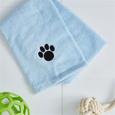 Bone Dry Embroidered Paw Print Microfiber Bath Towel Blue