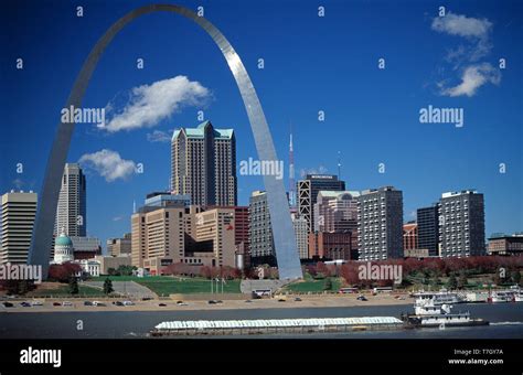Usa Missouri Saint Louis City Skyline With The Gateway Arch View