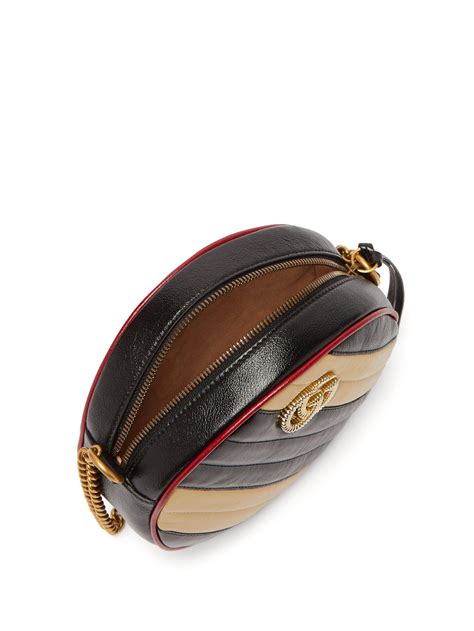 Gucci Gg Marmont Circular Leather Cross Body Bag In Black Beige Modesens