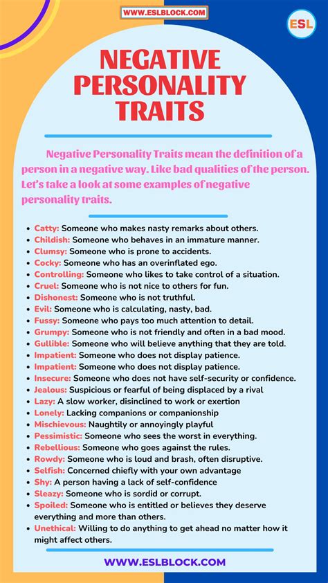 Personality Traits Negative And Positive Personality Traits English As A Second Language