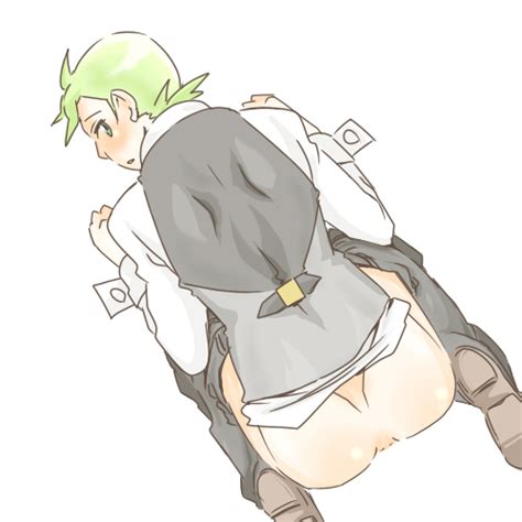 rule 34 ass blush cilan pokemon clothes color green hair hair human looking back male male