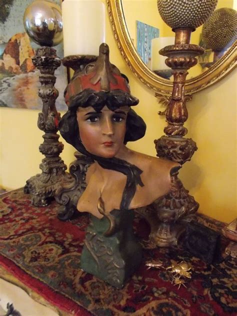 Chic 1890~20s Art Nouveau Female Chalkware Statue~bust Cleopatra