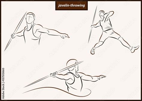 Set Of A Vector Illustration Shows A Athlete Throwing Javelin Sport