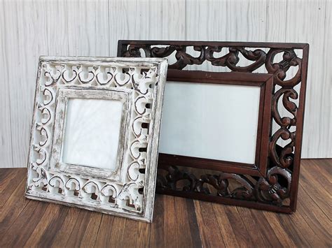 Vintage Chunky Carved Wood Photo Frame Set Of 2 4x6 And 4x4 White And