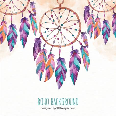 Boho Background With Dream Catchers In Watercolor Style Boho