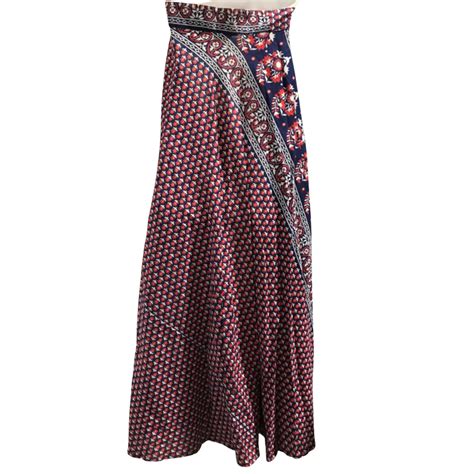 Womens Size 10 16 Maxi Wrap Skirt Navy Blue With Block Printed