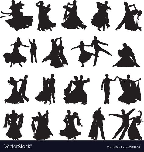 Silhouettes Of Couples Dancing Ballroom Dance Vector Image