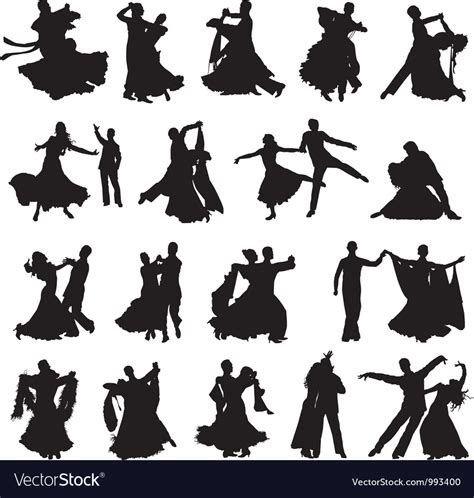 Silhouettes Couples Dancing Ballroom Dance Vector Image