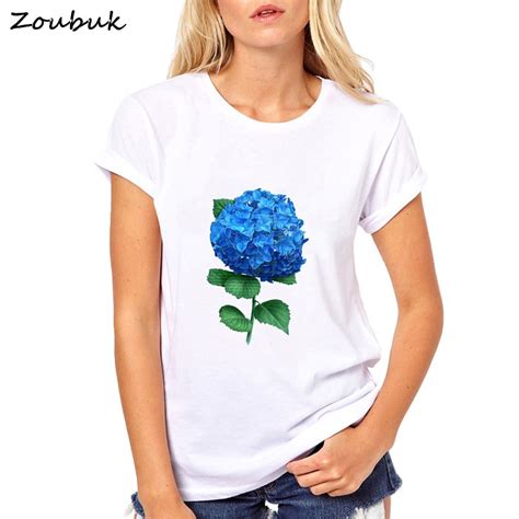 A Branch Of Blue Blooming Hydrangeas Print T Shirt Women Beautiful