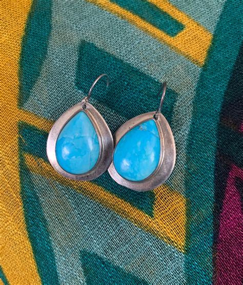 Vintage Sterling Silver Turquoise Earrings Signed Chavez Etsy