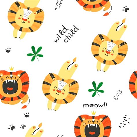 Premium Vector Seamless Pattern With Cute Lions
