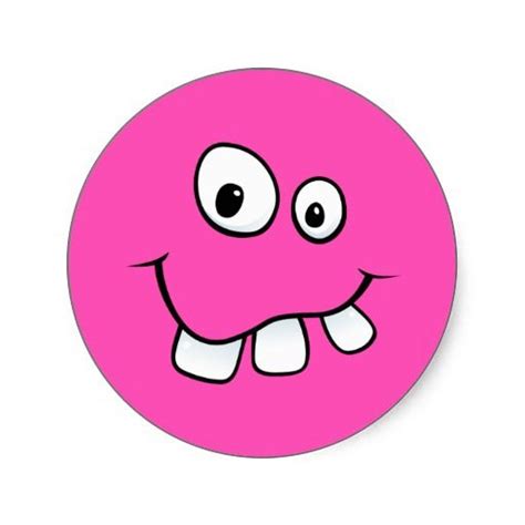 Funny Goofy Face With Big Teeth Pink Classic Round