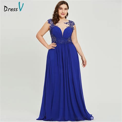 Dressv Dark Royal Blue Plus Size Evening Dress Elegant Scoop Neck Cap