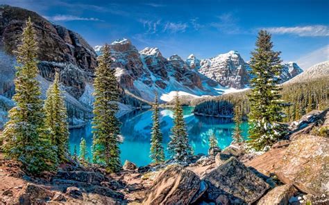 Scarica Sfondi Banff Canada Montagne Lago Moraine Hdr Per Desktop