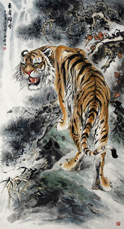 Paintings and artwork i admire and inspires. Chinese Tiger Painting 4696002, 96cm x 180cm(38〃 x 71〃)