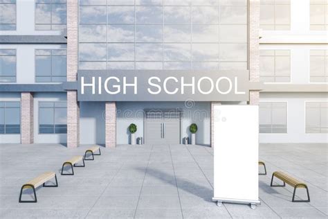 Creative Modern High School Building Exterior With Empty White Mock Up