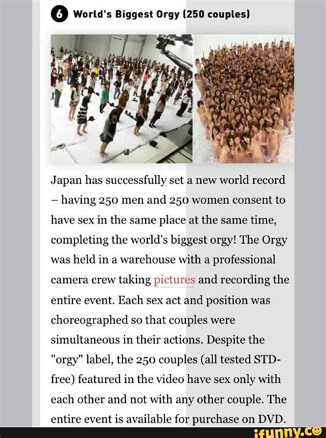 º World s Biggest Orgy couples Japan has successfully sel a new world record having