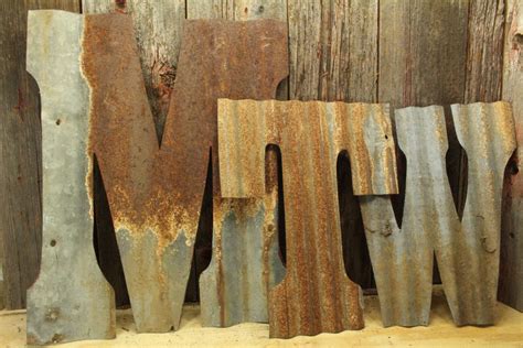 Custom Rusty Metal Letters Made From Rustic Tin Barn Roofing Corrugated