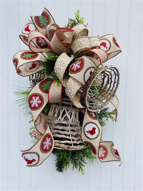 Rustic Bell And Evergreen Christmas Door Swag Evergreen Swag Etsy