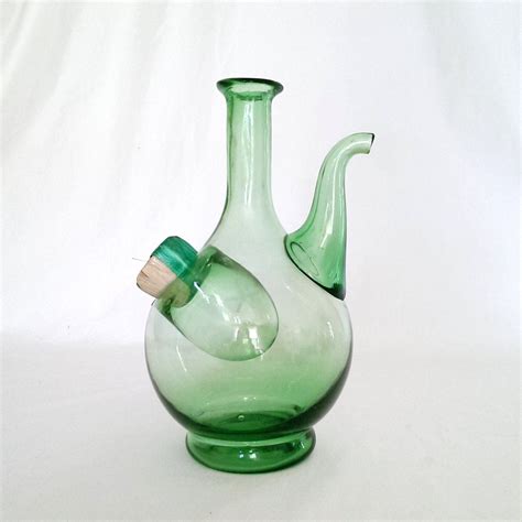 vintage hand blown green glass wine decanter carafe with ice chamber glass wine decanter wine