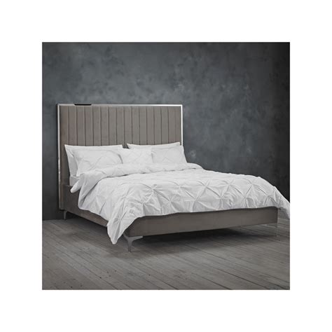 Lpd Grey Velvet King Size Bed Frame With Mirrored Headboard Trim Berkeley Furniture123