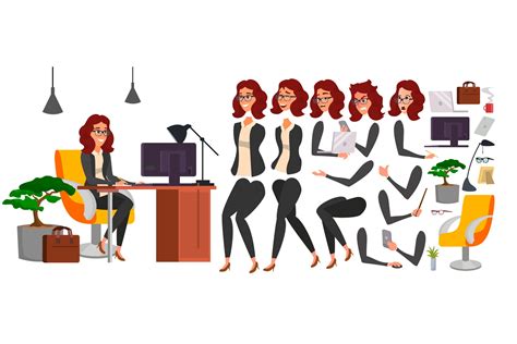 Business Woman Character Vector Working Female Girl Boss Office Girl Developer Animation Set
